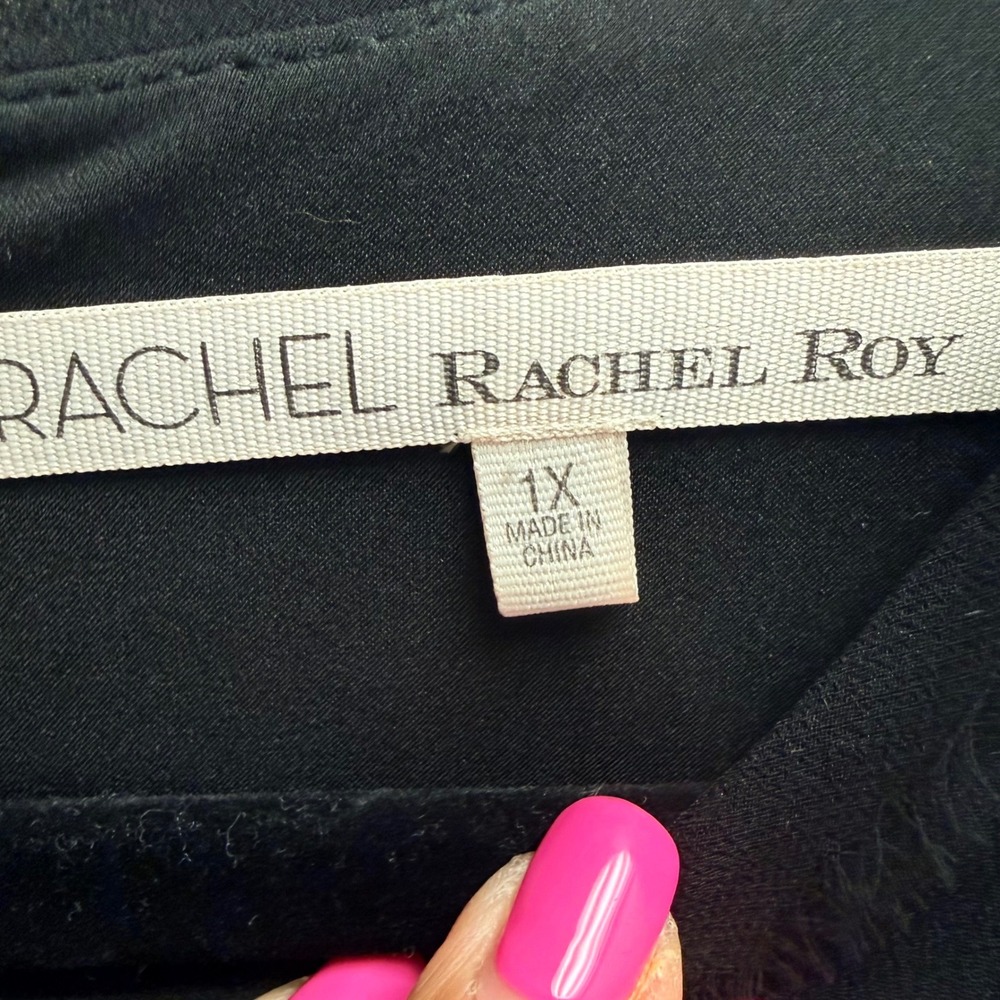 Rachel Rachel Roy 1x Plus Women Black Eye Lash Trim Cocktail Gold Zipper Dress - Picture 2 of 11